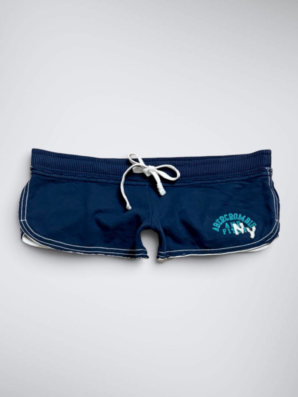 Early 2000s Abercrombie & Fitch Navy Blue Ultra Low Rise Micro Mini Shorts